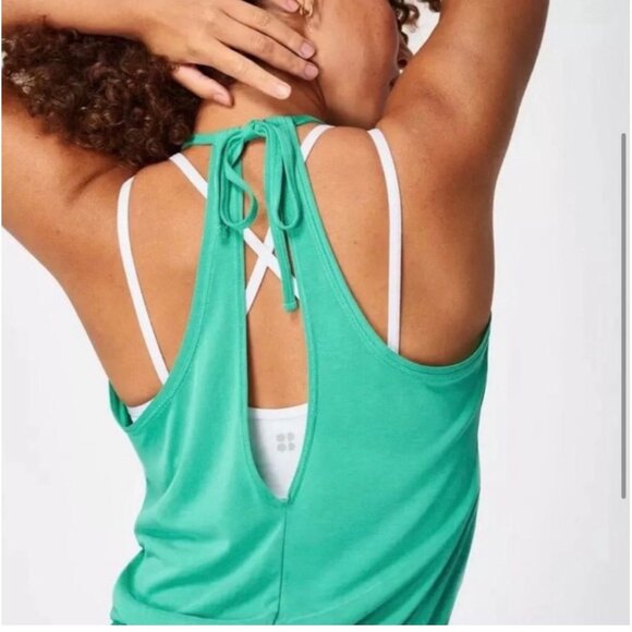 Sweaty Betty Open Back Racer Halter Yoga Jumpsuit MSRP $148 Lime Gello Green Siz - Picture 2 of 11